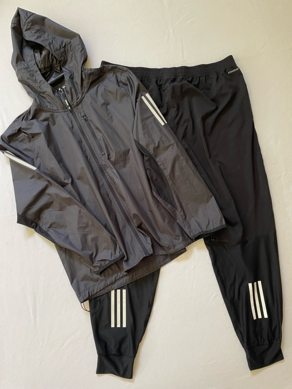 adidas Own The Run Base Pants & Windbreaker Jacket Black Running Set XL
